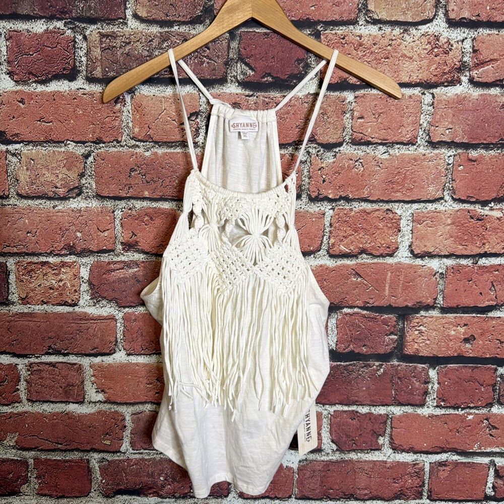 Shyanne Womens Cream Lace Fringe Top Boho Western Cream NWT XL